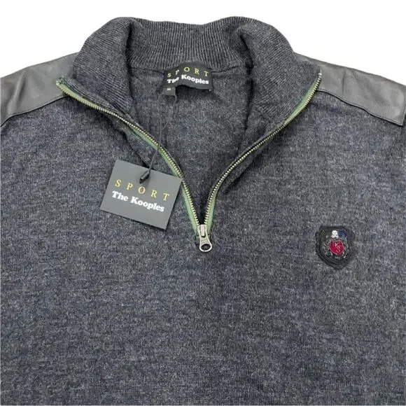 The Kooples Sport Men's Wool Leather Blend Medium Pullover 1/4 Zip Sweater - Picture 3 of 6